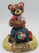 VTG Miniature PenniBear Girl Pink Ribbons Spring Flowers Bouquet Figurine picture