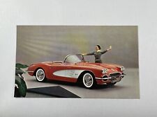 Original 1958 Postcard Chevrolet Corvette Convertible Signet Red Snowcrest White picture