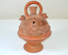 Vintage Handcrafted Terracotta Double Spout Vessel Pot with Decorative Patterns picture