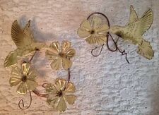 Vintage Metal Art Wall Hanging Decor Hummingbirds With Flowers Brass Birds  picture