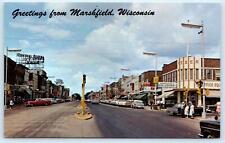 MARSHFIELD, WI Wisconsin ~ Downtown STREET SCENE c1950s Cars Postcard picture