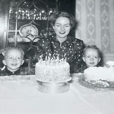 NF Photograph Mother With Twin Boys Birthday Cakes 1950-60's picture