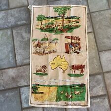 AUSTRALIA Tea Towel MAP Pastoral Cotton  Farm Herd Sheep Cattle Kitchen Linen picture