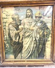 Antique Old ART DECO Jesus Christ Lithograph23x22 Wood Framed - dsp picture