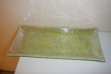 GREEN CRACKLE MOSAIC ART GLASS BATHROOM VANITY COSMETIC CANDLE TRAY picture