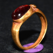 Genuine Ancient Roman Solid Gold Ring with Garnet Intaglio Circa 1st-2nd Century picture