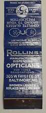 Matchbook Cover - Rollins Opticians, Baltimore, MD picture