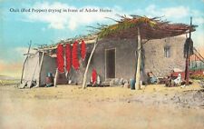 Chili Red Pepper Dying in Front of Adobe Home New Mexico NM? c1930 Postcard picture