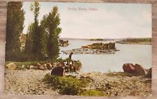 Snake River Beach Scene Man with dog Golden Retriever Posted 1915  Postcard picture