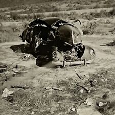 Vintage B&W Snapshot Photograph Wrecked Car Hit By Train Nebraska Odd picture