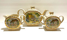 Antique 3 Piece Crinoline SADLER Barrel Chintz Teapot-Creamer-Covered Sugar Bowl picture