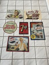Lot of 6 Pepsi Cola  7Up Metal Signs.  Reproduction. 16.5”x 11”.5”.  One price picture