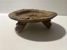 Antique Aztec Mayan Pottery Tripod Footed Clay Earthenware Bowl, Dish With Faces picture