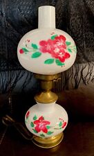 Vintage Gone With The Wind Lamp 2 Globes Milk Glass w/White & Red Flowers picture