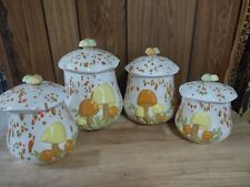 Vintage Arnel's Handmade Hand Painted Ceramic 🍄‍🟫 Mushroom Jar Canister Set 4 picture