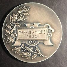 1935 French Police Award Medal Disaster Mr. Brousmiche 48mm Silvered 54g Scarce picture