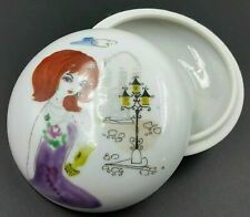 Vintage Porcelain White Trinket Dish Red Hair Woman Fashionista Home Decor picture