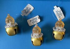 3 Glass Bell Tree Ornament Jingle Buddies Easter Yellow Chicken Chick Lot picture