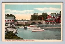 Stamford CT-Connecticut, Cove Pond, Showing Miller's Bridge, Vintage Postcard picture