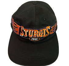 Vintage 90s Sturgis 2001 Black Back Flames Embroidered Hat Harley-Davidso picture