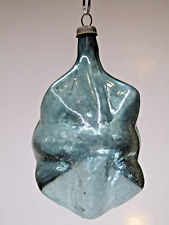 Vintage Blown Glass ICE CUBE Teardrop Blue Christmas Ornament Germany picture