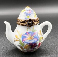 Limoges France Rehausse Main”Mini Teapot” Cottagecore Porcelain Trinket Pill Box picture