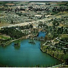 c1960s Riverside, CA Greetings Aerial Lake Evans Fairmount Park Golf Course A221 picture