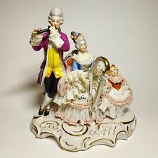 Vintage Dresden Art Porcelain Lace Figurine Musical Family Harp Flute Germany  picture