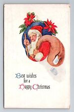Best Wishes, Happy Christmas, Santa With Presents, Embossed Vintage Postcard picture