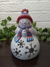 Christmas Snowman Tea light Candle Holder Hat Scarf Pottery 6