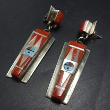 RAYLAND & PATTIE EDAAKIE Zuni VINTAGE Sun Face Inlay EARRINGS Sterling Silver picture