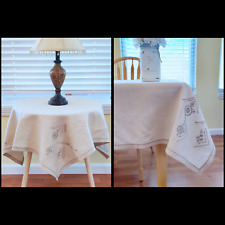 Vintage Embroidered Square Tablecloth Table Topper Small Size 34 x 34 Card Table picture