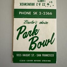 Vintage 1950s Park Bowl San Francisco Bowling Alley Matchbook Cover Midcentury  picture