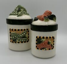 Vintage Peas And Carrots Kitchen Canisters Unmarked Vegetable Orange Green picture