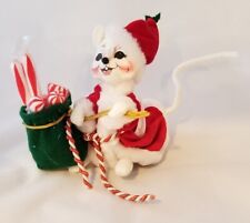 ANNALEE 2005 White Christmas Mouse Doll With Peppermint Candy Canes In Green Bag picture