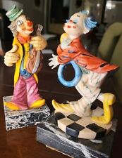 Two VINTAGE ITALIAN HAND PAINTED CLOWNS GENUINE CARRARA MARBLE BASE (Pre-Owned) picture