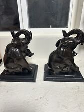 Vtg Pair ART DECO Baby Elephant Bookends Book Ends Bronzed Metal Made in India picture