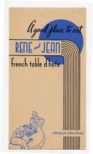 Rene and Jean French Table D'Hote Menu South Olive Street Los Angeles CA 1939 picture