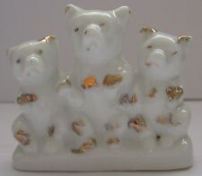 Vintage Porcelain Animal Trio Cats Bears Dogs Seated White Gold Trimmed Japan  picture