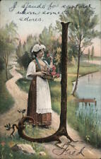 Alphabet Letter Woman Picking Flowers by Water with Large 