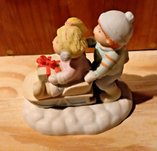 1984 Xavier Roberts Cabbage Patch Ceramic Special Thoughts Boy/Girl Sledding picture
