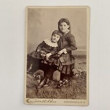 Antique Cabinet Card Photograph Adorable Girls Sisters Flowers Canandaigua NY picture