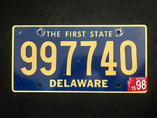 1998 Delaware License Plate 997740 ... THE FIRST STATE, BEAUTIFUL YELLOW ON BLUE picture