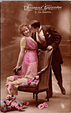 RPPC Pastel Hand Tinted Couple Fashion Shoe Furniture Hair Studio Pose WOB Z-474 picture