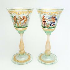 Pair Antique Salviati Venetian Hand Painted Water Goblet, Sabine Mythology Scene picture