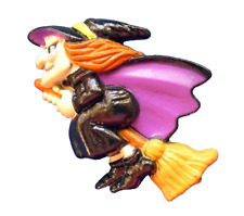 Russ PIN Halloween Vintage WITCH Flying BROOM 1980s Holiday Brooch NEW w STICKER picture