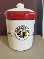 Vintage King Arthur Flour Ceramic Canister Crock with Lid White/Red  picture
