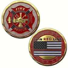 Firefighter Thin Red Line Fire Rescue Challenge Coin Fireman Firefighter Gift picture