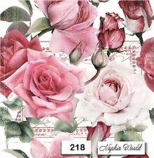 (218) TWO Paper LUNCHEON Decoupage Art Craft Napkins - PINK ROSES FLOWERS BUDS picture