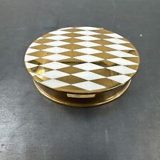 Vintage 1950’s Volupte Gold Tone Art Deco Mirror Compact Checkered White picture